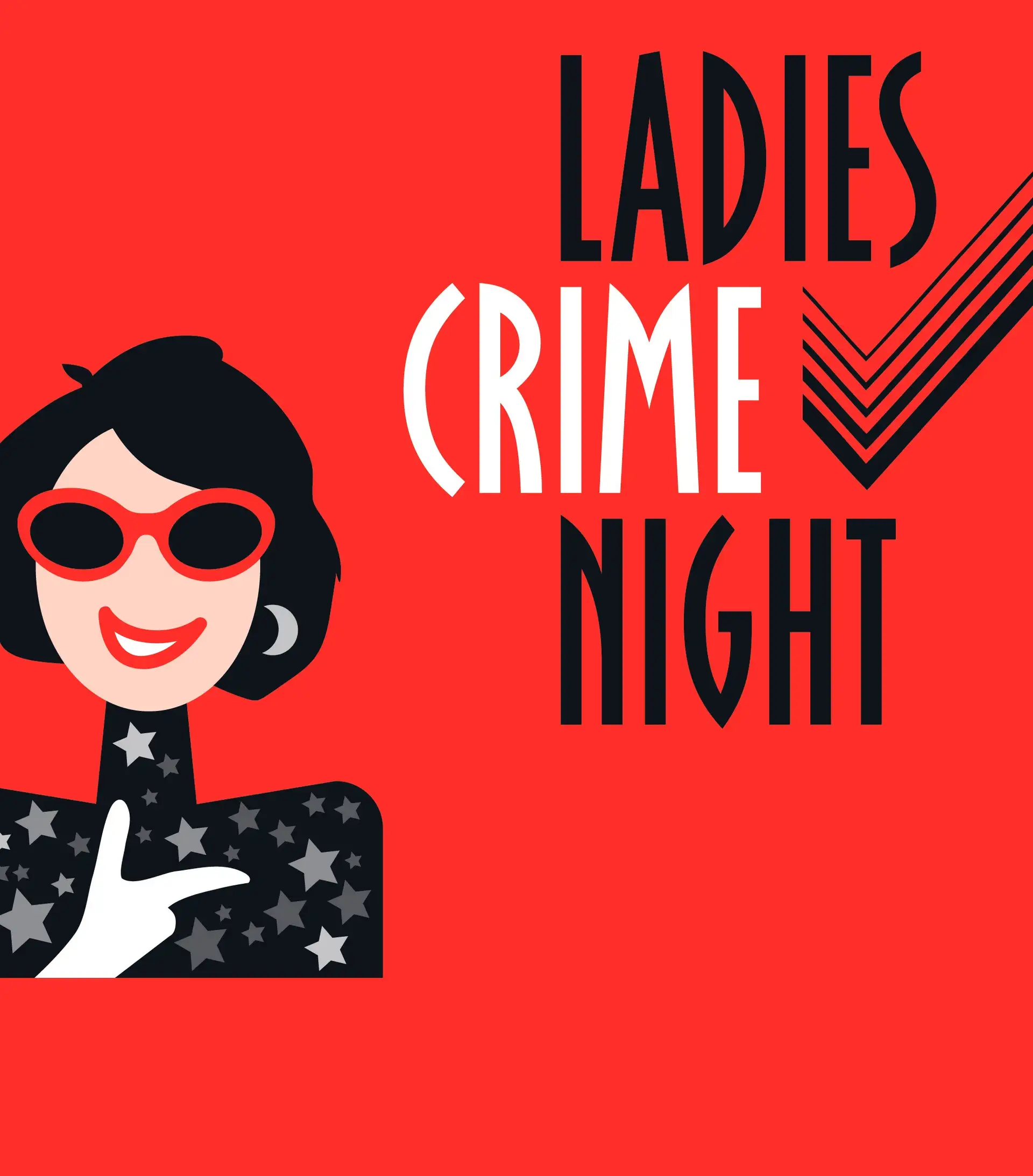 Werbeplakat „LadiesCrimeNight“ mit Titel, Veranstaltungshinweisen und Namensangaben in krimi-/nachtbezogenem Design.