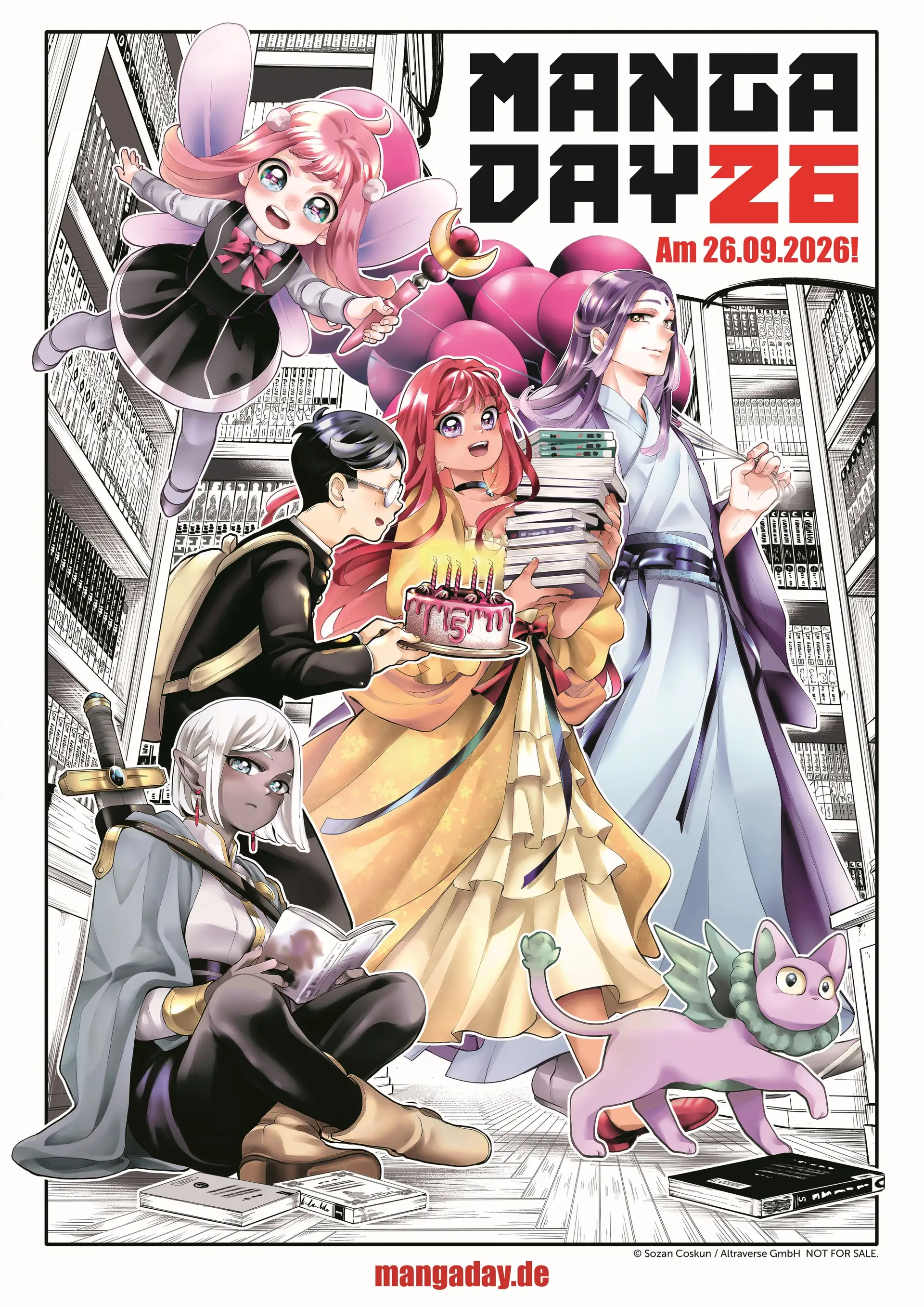 Plakat zum Manga Day mit manga-typischen Motiven und Veranstaltungsangaben.